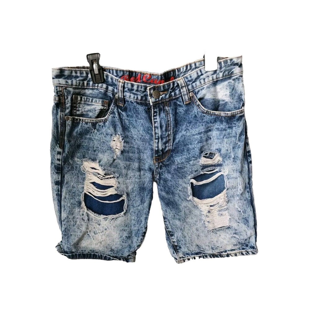 Red Camel Jean Shorts Men's Size 36 Denim  Distressed Bleached Acid Wash Blue